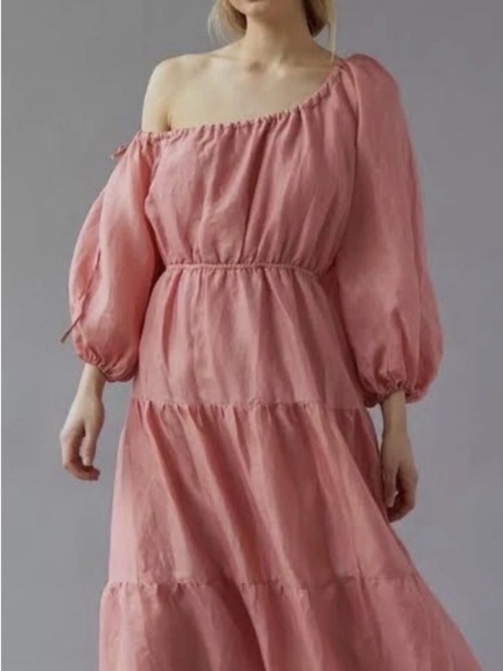 Bardot Gianna One-Shoulder Tiered Midi Dress in Pink size small